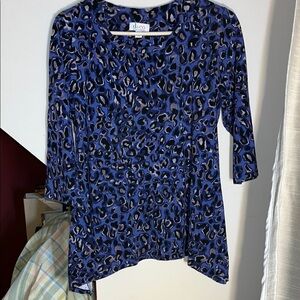 Denim&Co Blue and Black‎ 3/4 Sleeve Blouse